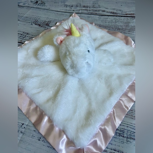 Cloud Island Unicorn Plush Blanket Lovey with Pink Satin Trim - Picture 1 of 5